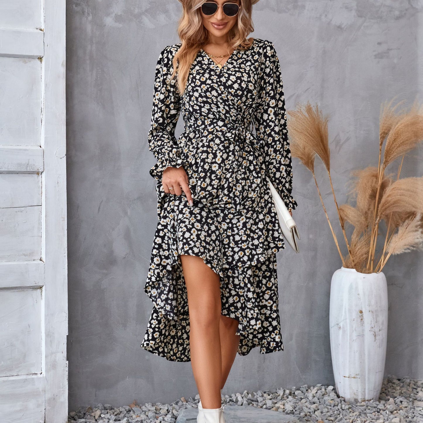 Women's Printed Long-sleeved Dress Commuting Elegant Dresses