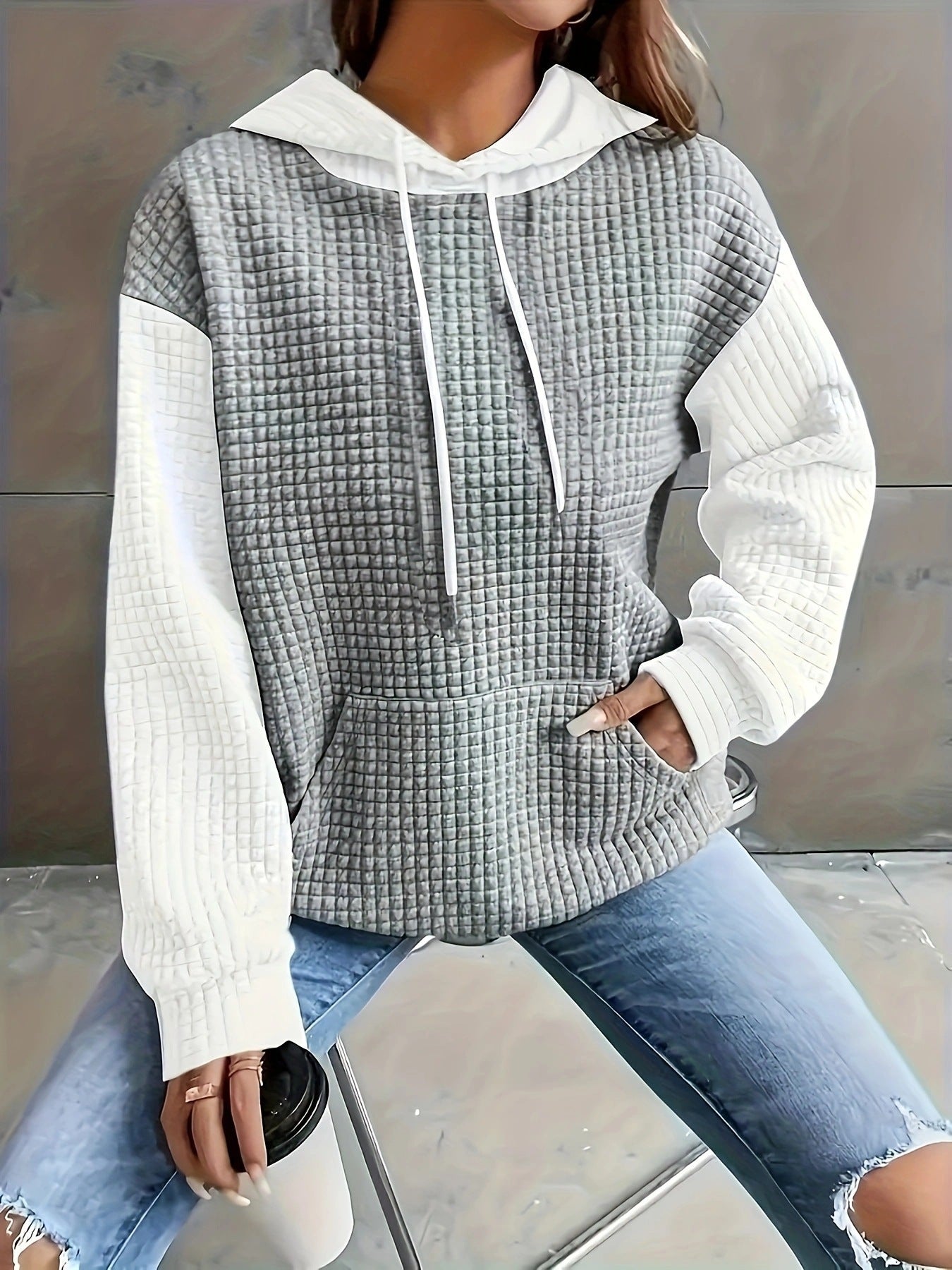 Women's Fashionable Wide Casual Loose Block Splicing Pullover Sweaters