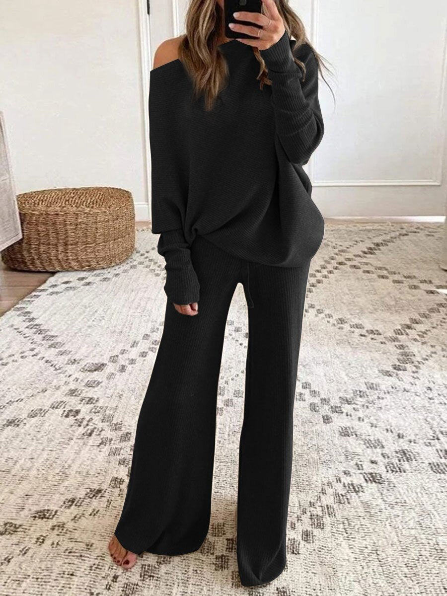 Women's Solid Color Round Neck Long Sleeve Casual Suits