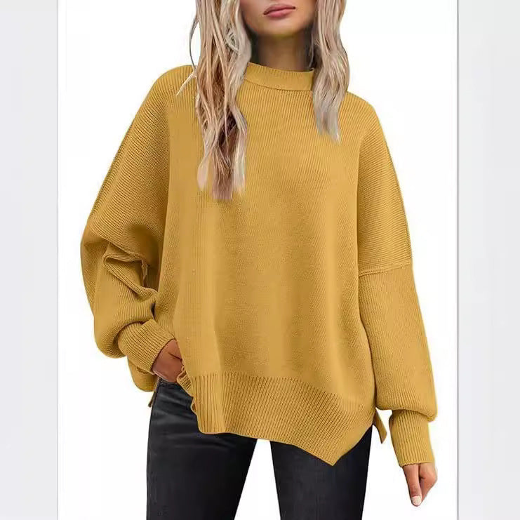 Women's Batwing Long-sleeved Autumn Knitted Side Slit Sweaters