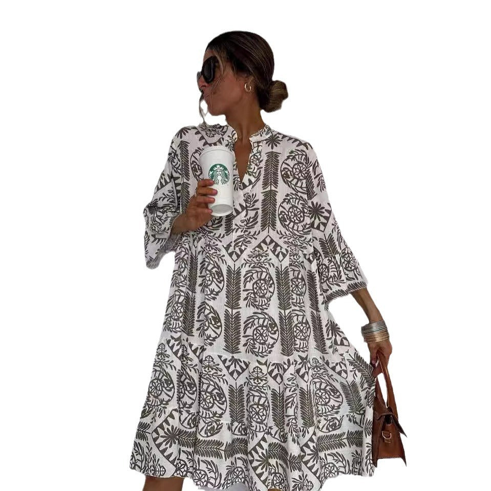 Women's Dress Casual Printed Sleeves Shirt For Dresses