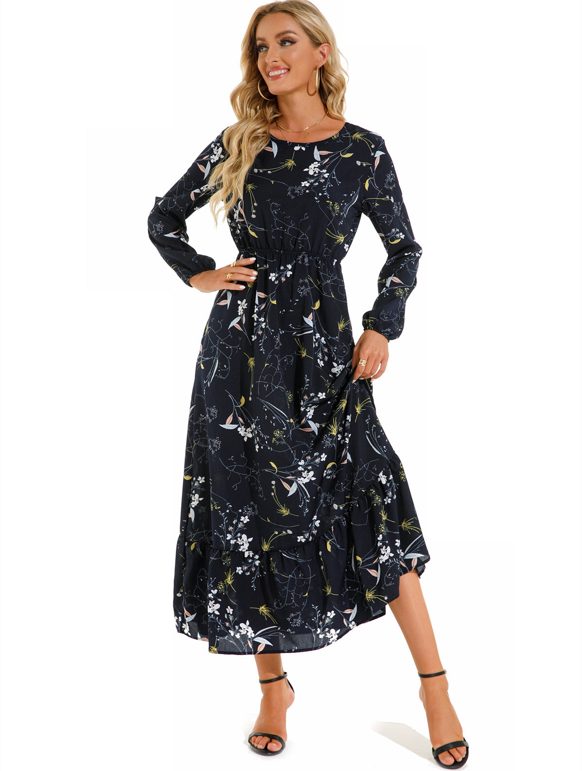 Spring Floral Chiffon Waist-controlled Slimming Long Dresses