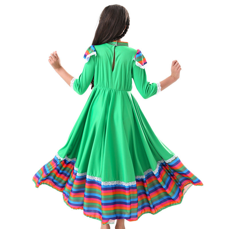 Costumes de danse ethnique mexicaine pour enfants avec robe trapèze de grande taille