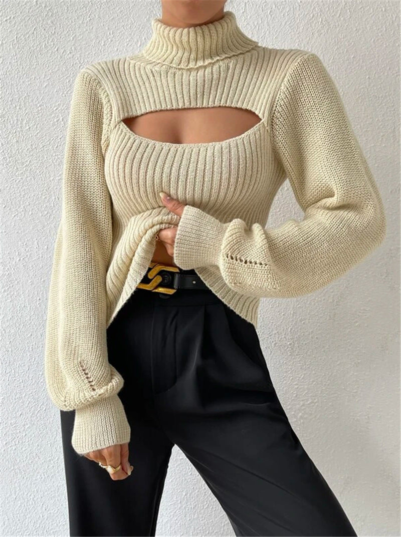 Women's Sexy Loose Turtleneck Hollow Out Outerwear Sweaters