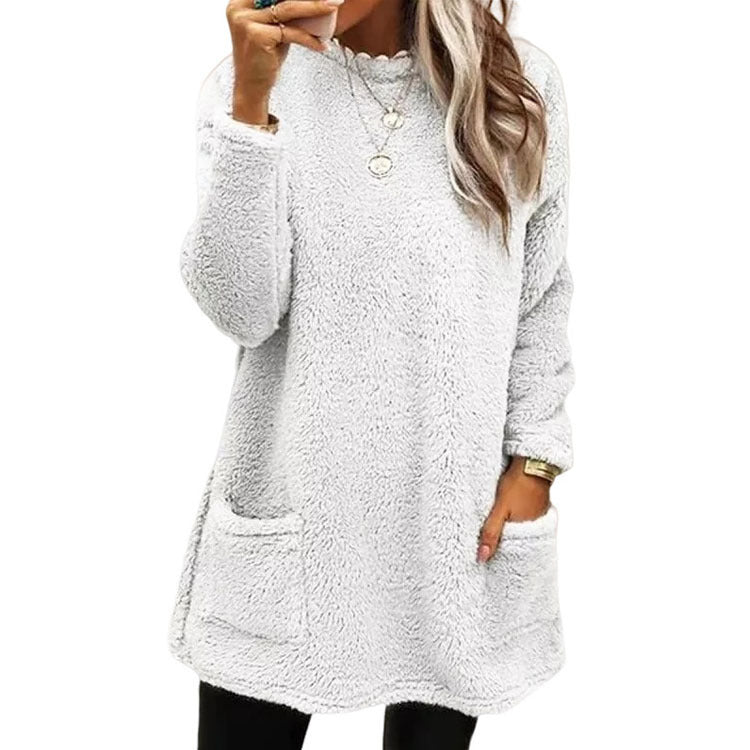 Women's Long Sleeve Pocket Fleece Sweatshirt T-shirt Sweaters