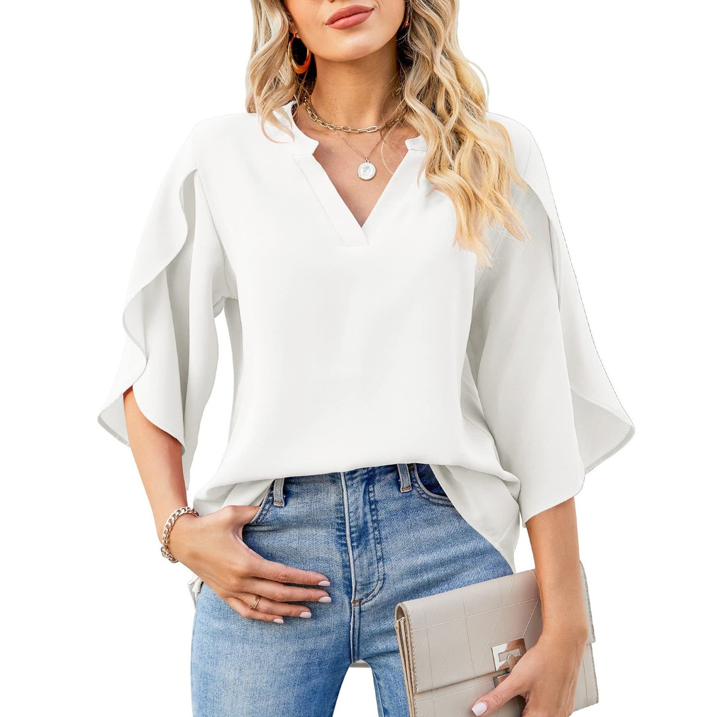 Women's Summer Petal Sleeve Loose Chiffon Shirt Blouses