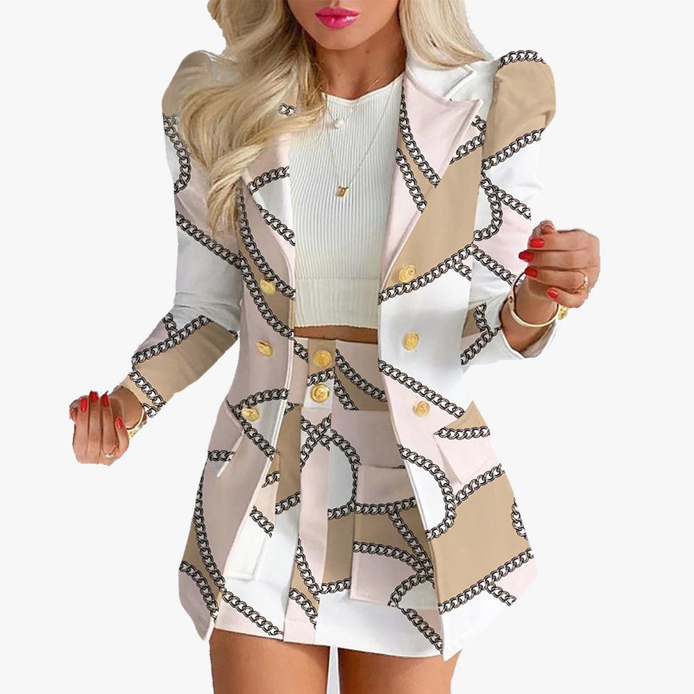 Women's Printed Princess Sleeves Commute Slim-fit Suits