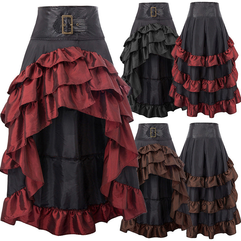 Women's Back Irregular Ruffles High Waist Stitching Cake Skirts