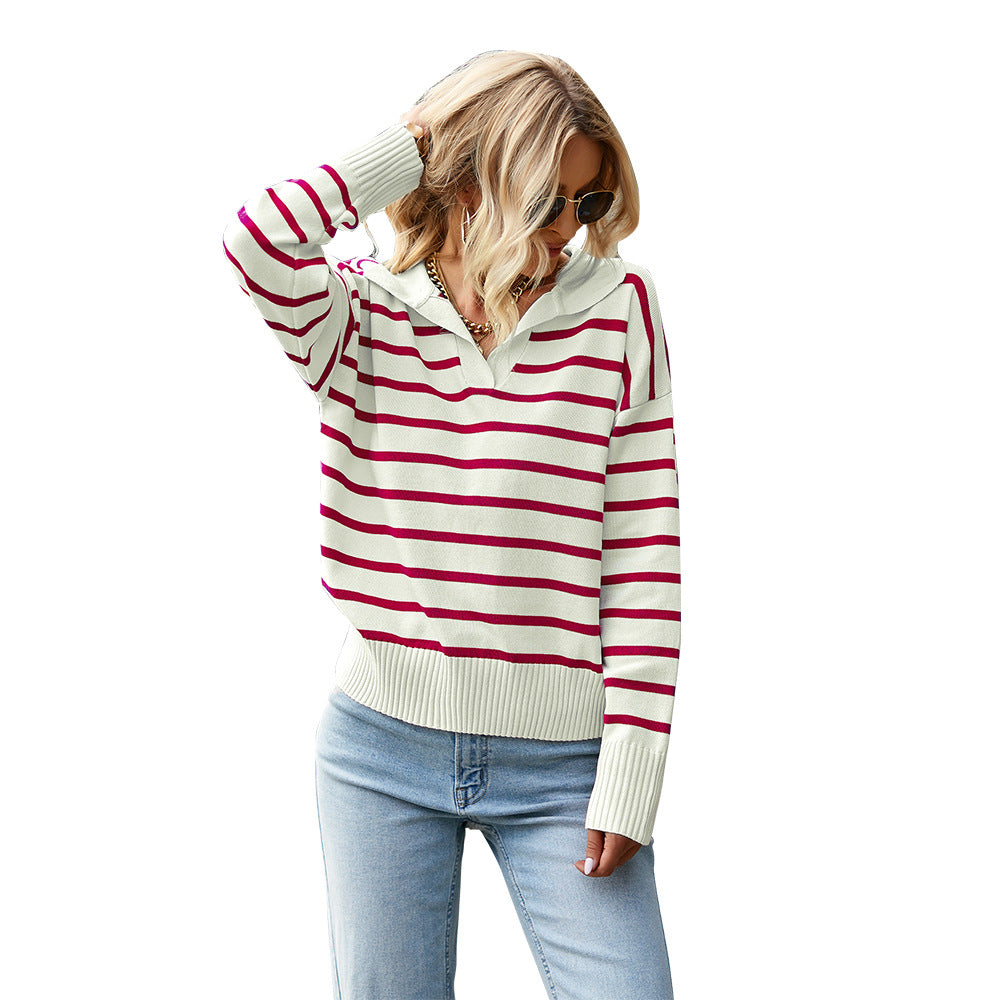 Women's Color Design Striped Soft Comfortable Warm Sweaters