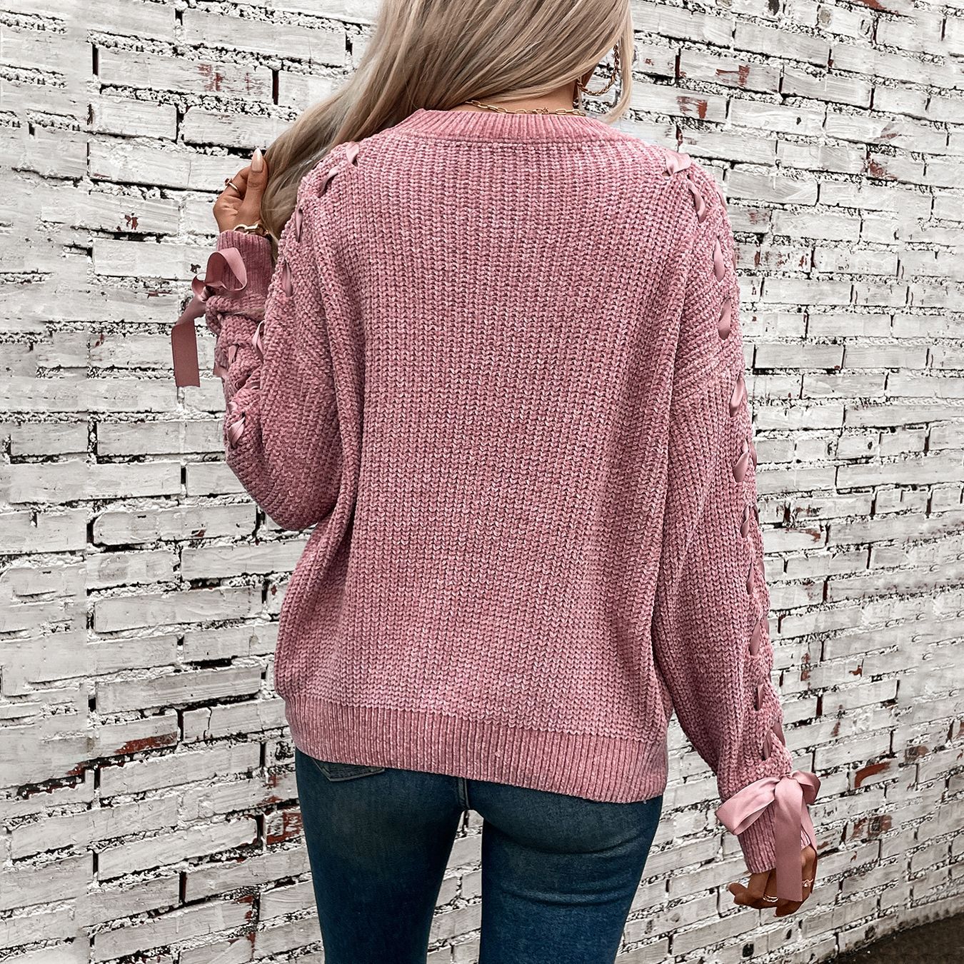 Women's Bow Pullover Loose Casual Long Sleeves Sweaters