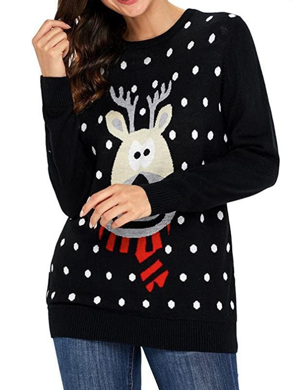 Beautiful Women's Christmas Neck Single-breasted Knitted Sweaters