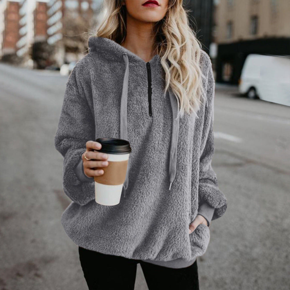 Women's Pullover Solid Color Hooded Fleece Sweatshirt Sweaters