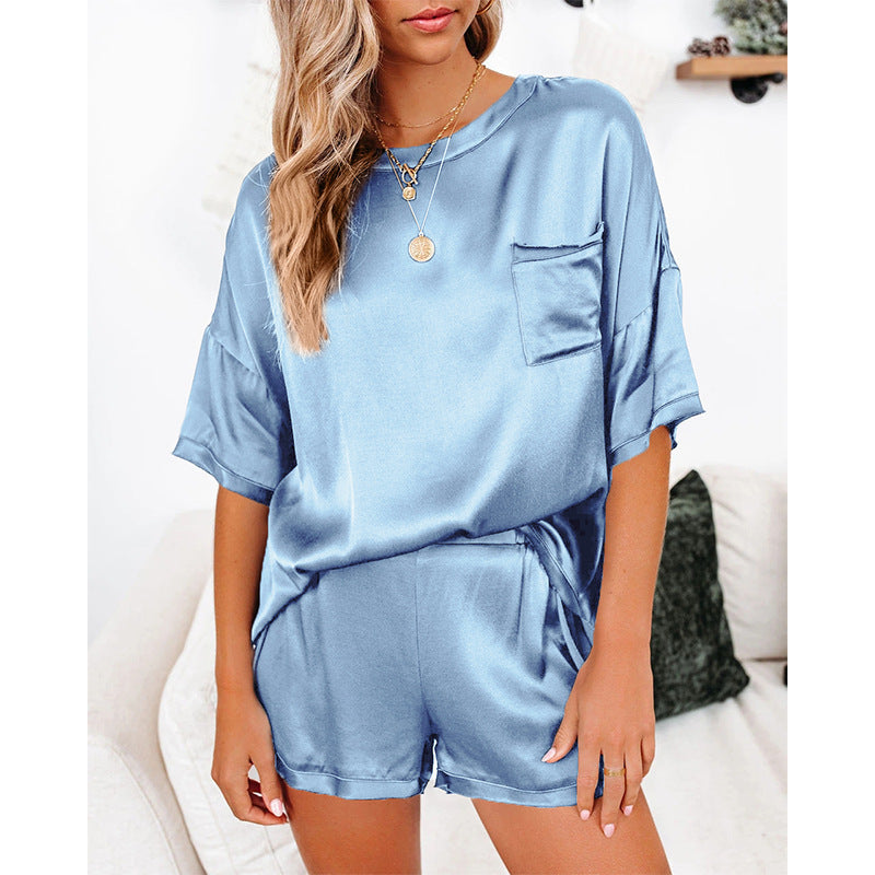 Solid Color Chiffon Pajamas Sleeve T-shirt Suits