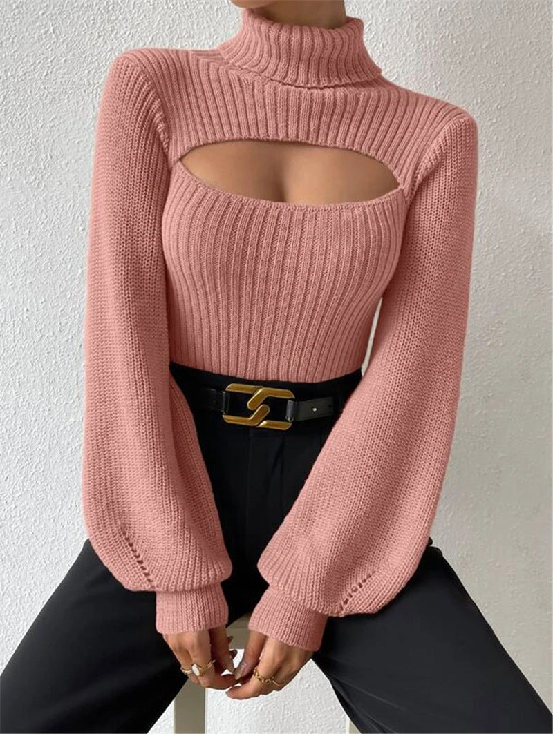 Women's Sexy Loose Turtleneck Hollow Out Outerwear Sweaters