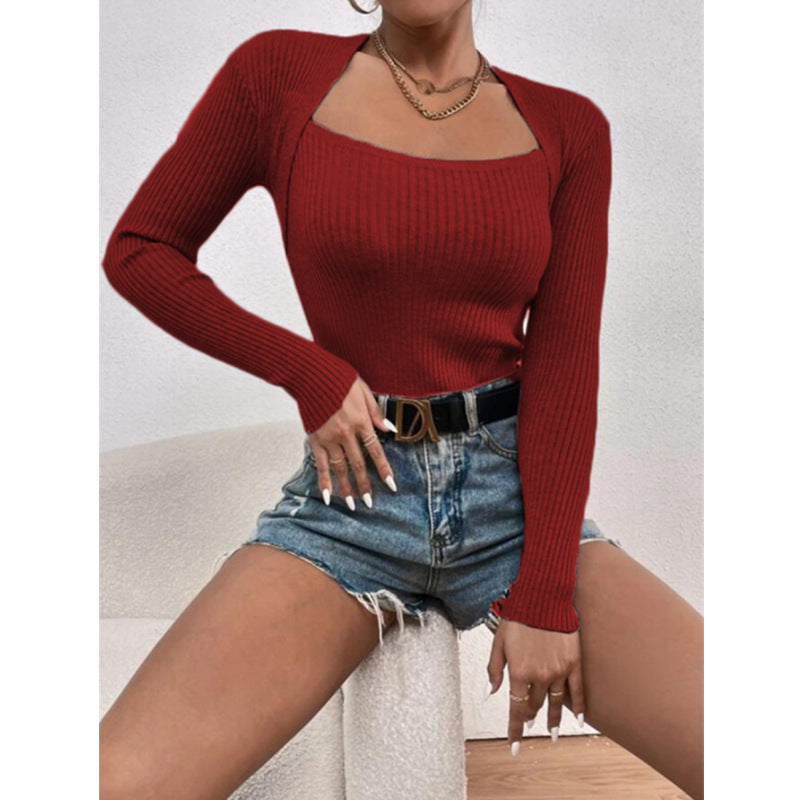 New Women's Slim-fit Long-sleeved Knitted Shirt Sweaters