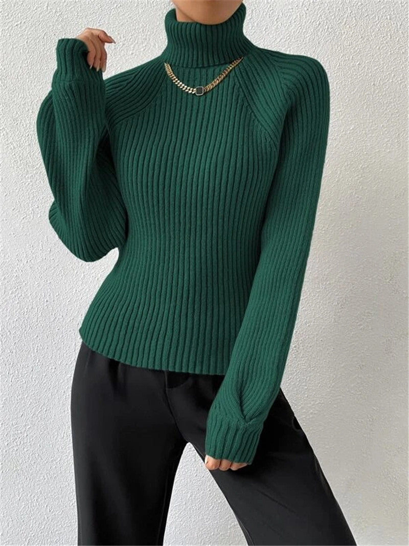 Women's Loose Slimming High Collar Raglan Sleeve Sweaters