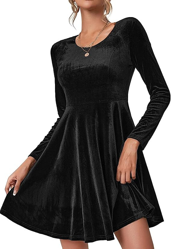 Women's Long Sleeve Round Neck Large Swing Dresses