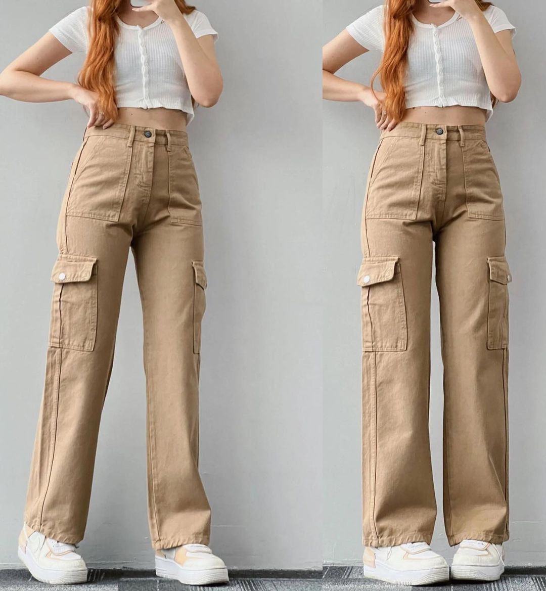 Pantalon décontracté à poches tridimensionnelles Pantalon taille serrée