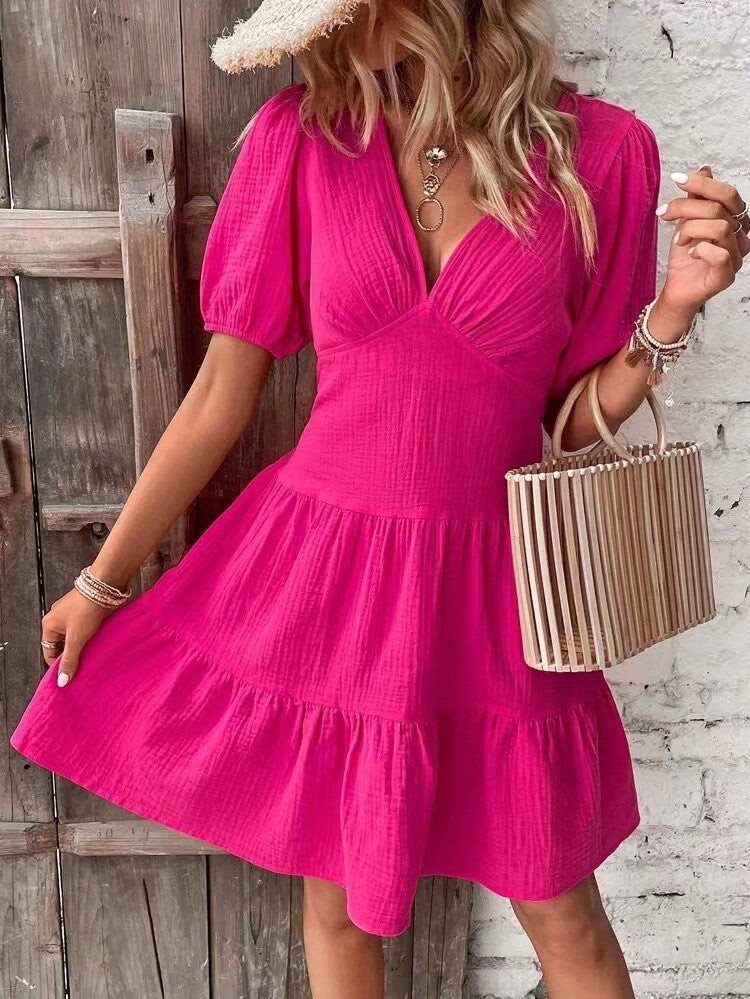 Women's Summer Solid Color Slim Fit Half Dresses