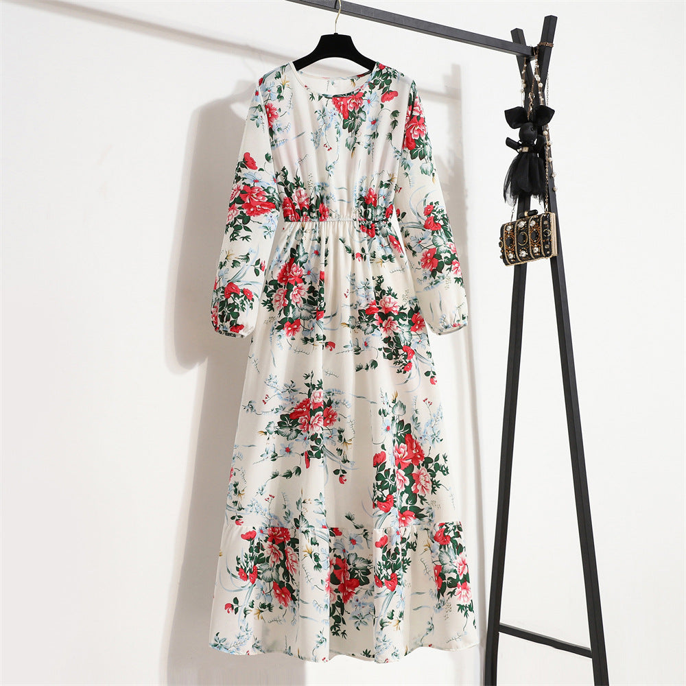 Spring Floral Chiffon Waist-controlled Slimming Long Dresses