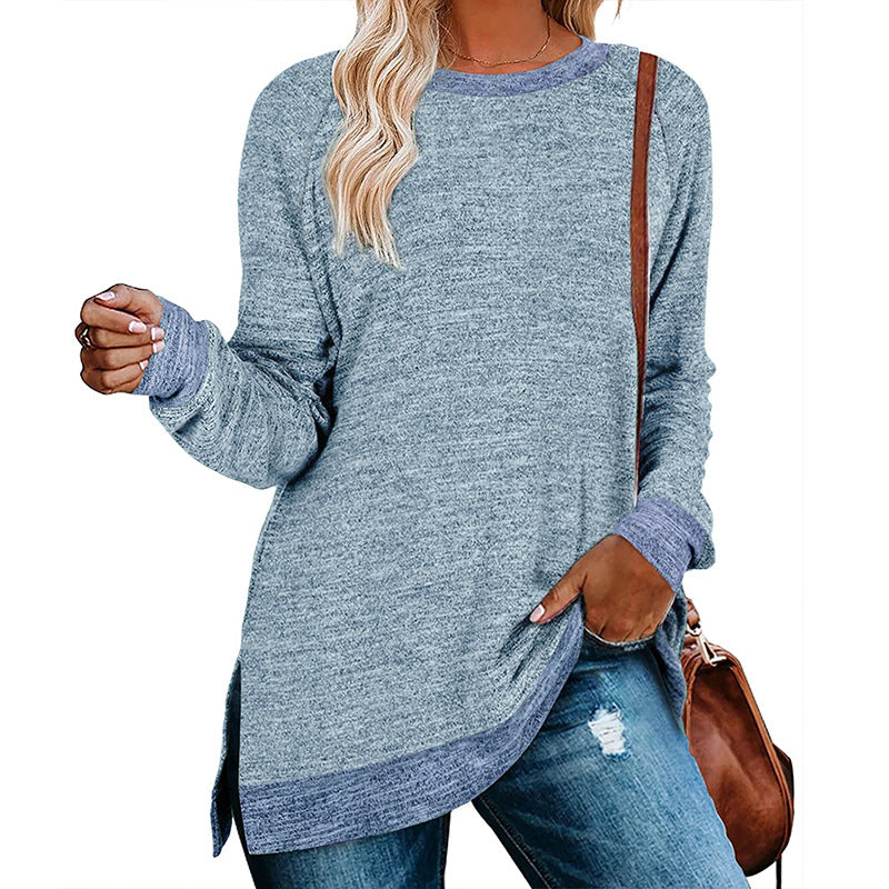 Women's Long Sleeve Round Neck Multicolor Loose Leisure Pullover Tops