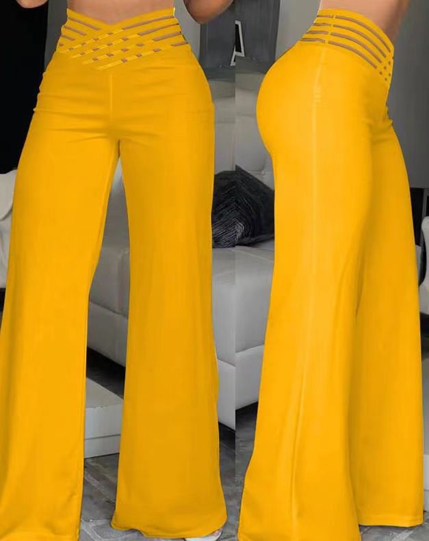 Pantalon décontracté taille haute pour femme avec ceinture et coupe droite