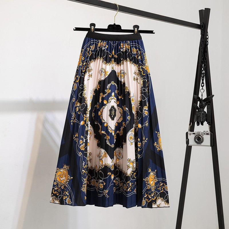 Women's New Half Printed Cartoon Pleated Skirts