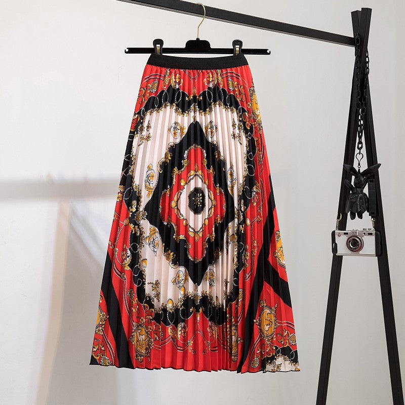 Women's New Half Printed Cartoon Pleated Skirts