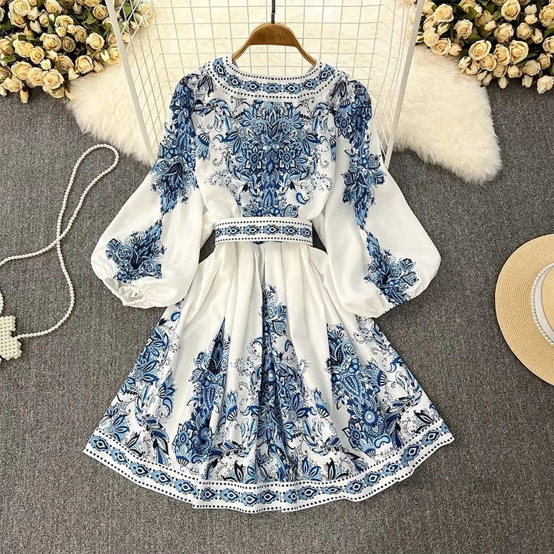 Women's Autumn Fashionable Long-sleeved Bohemian Printed Dress Dresses