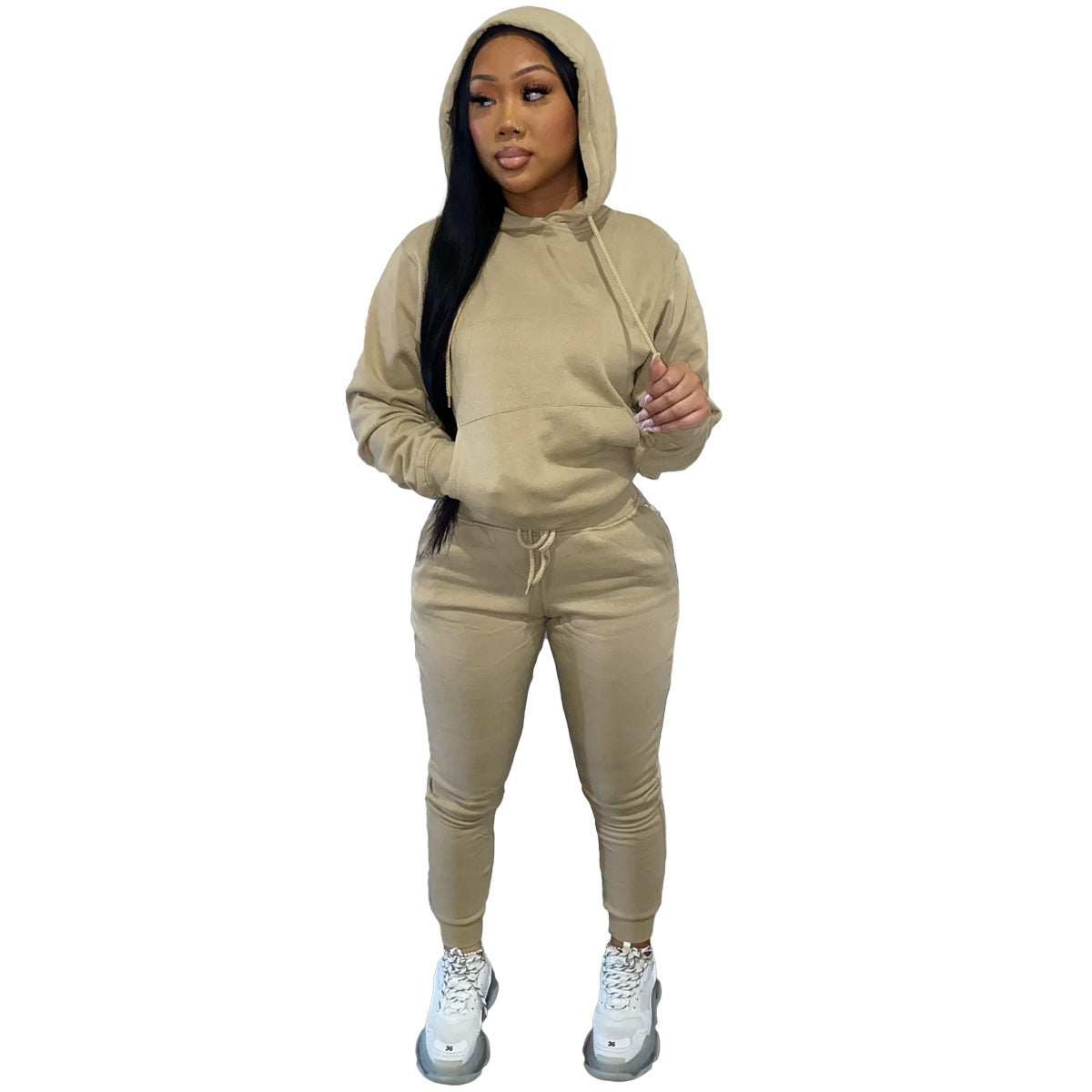 Women's Padded Hooded Sweatshirt Two-piece Leisure Sports Suits