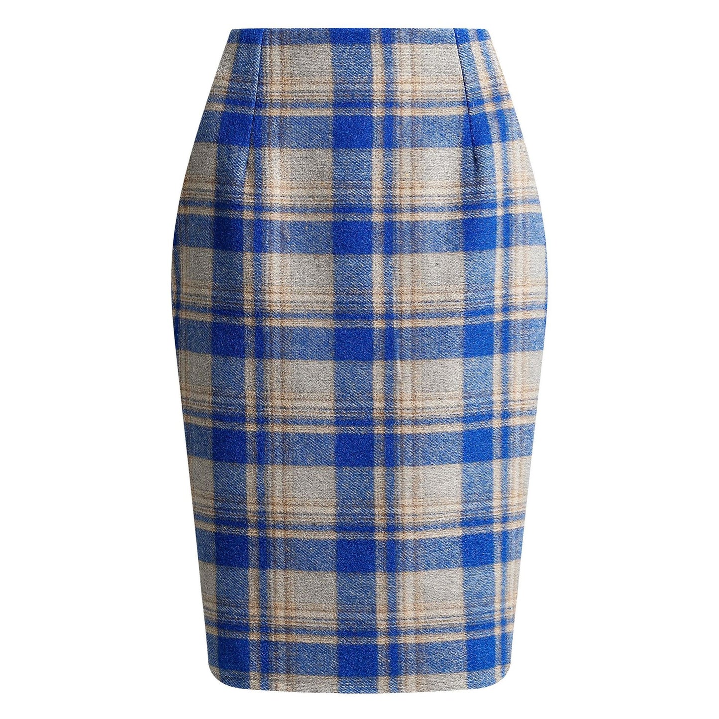 Women's Tartan High Waist Tight Knee-length Wool Skirts