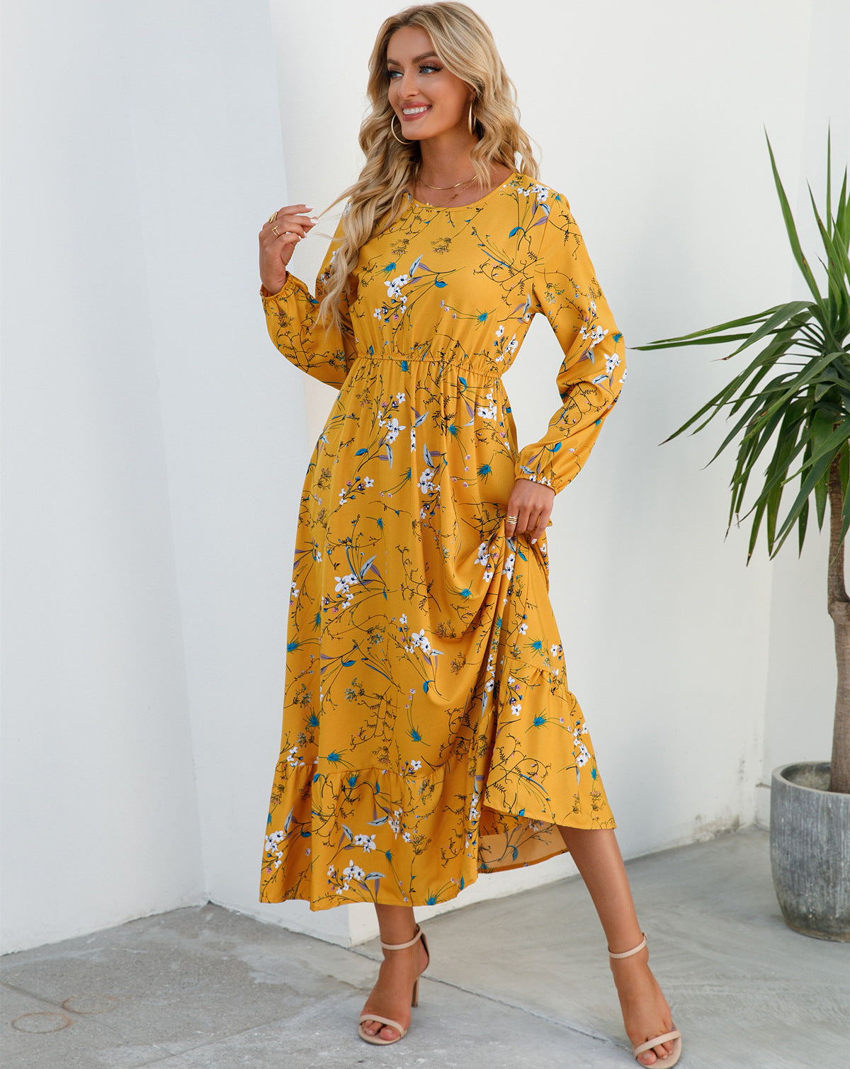 Spring Floral Chiffon Waist-controlled Slimming Long Dresses