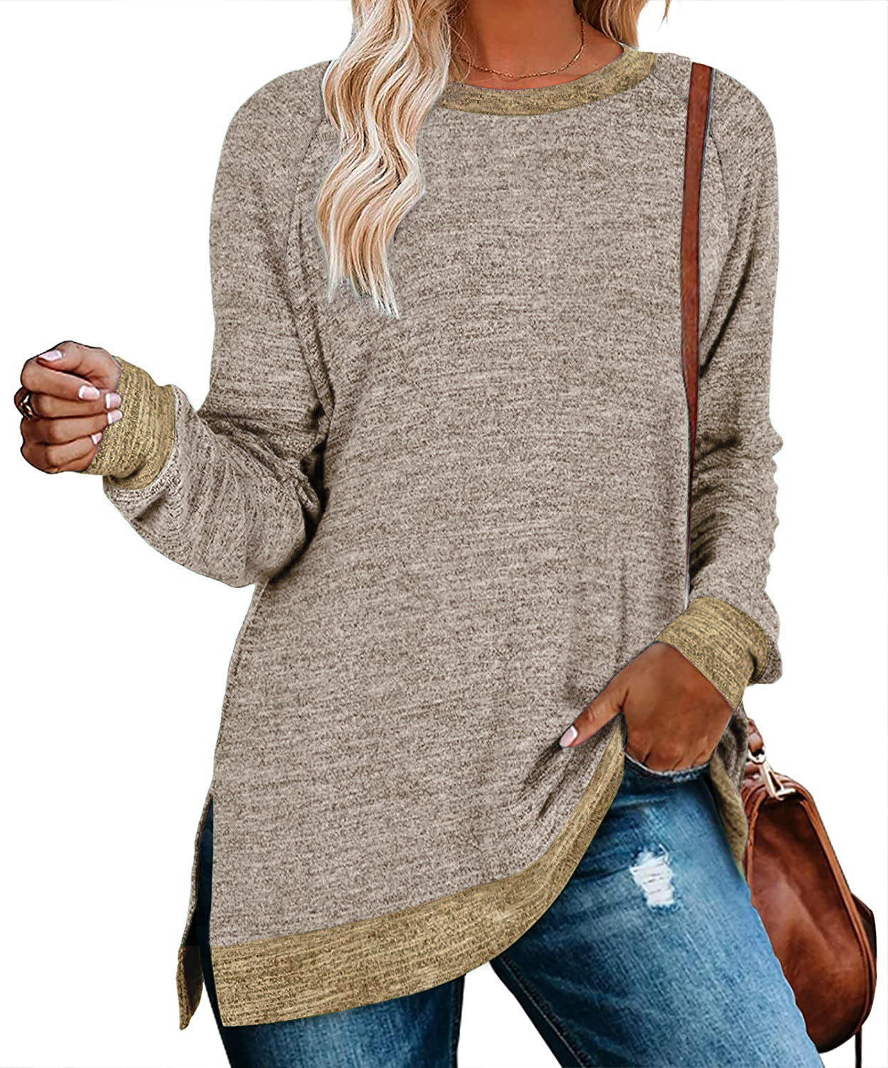 Women's Long Sleeve Round Neck Multicolor Loose Leisure Pullover Tops