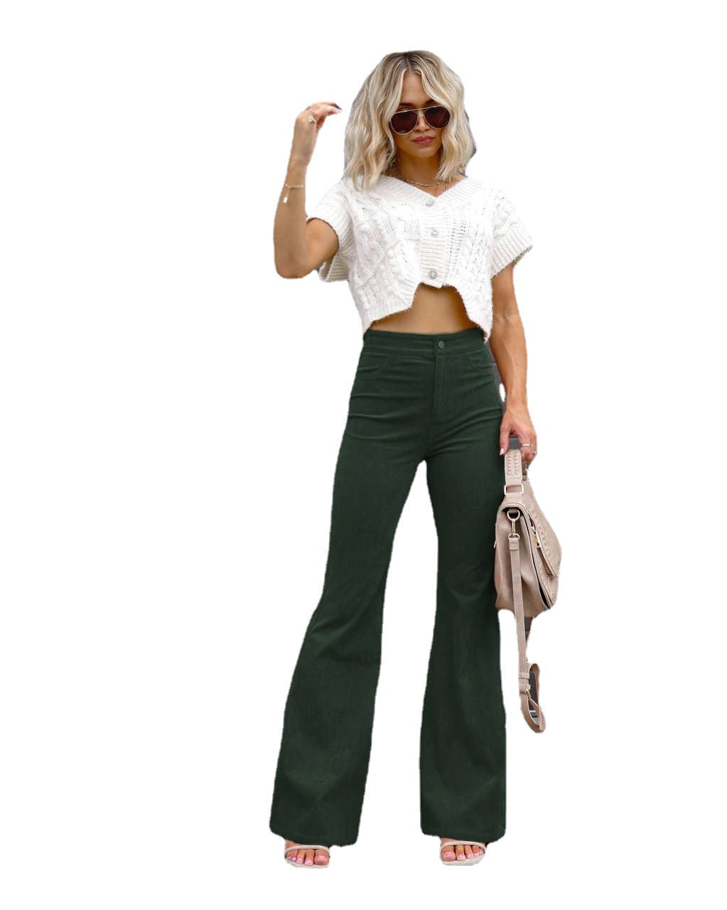 Women's Winter Solid Color Corduroy Elegant Trousers Pants