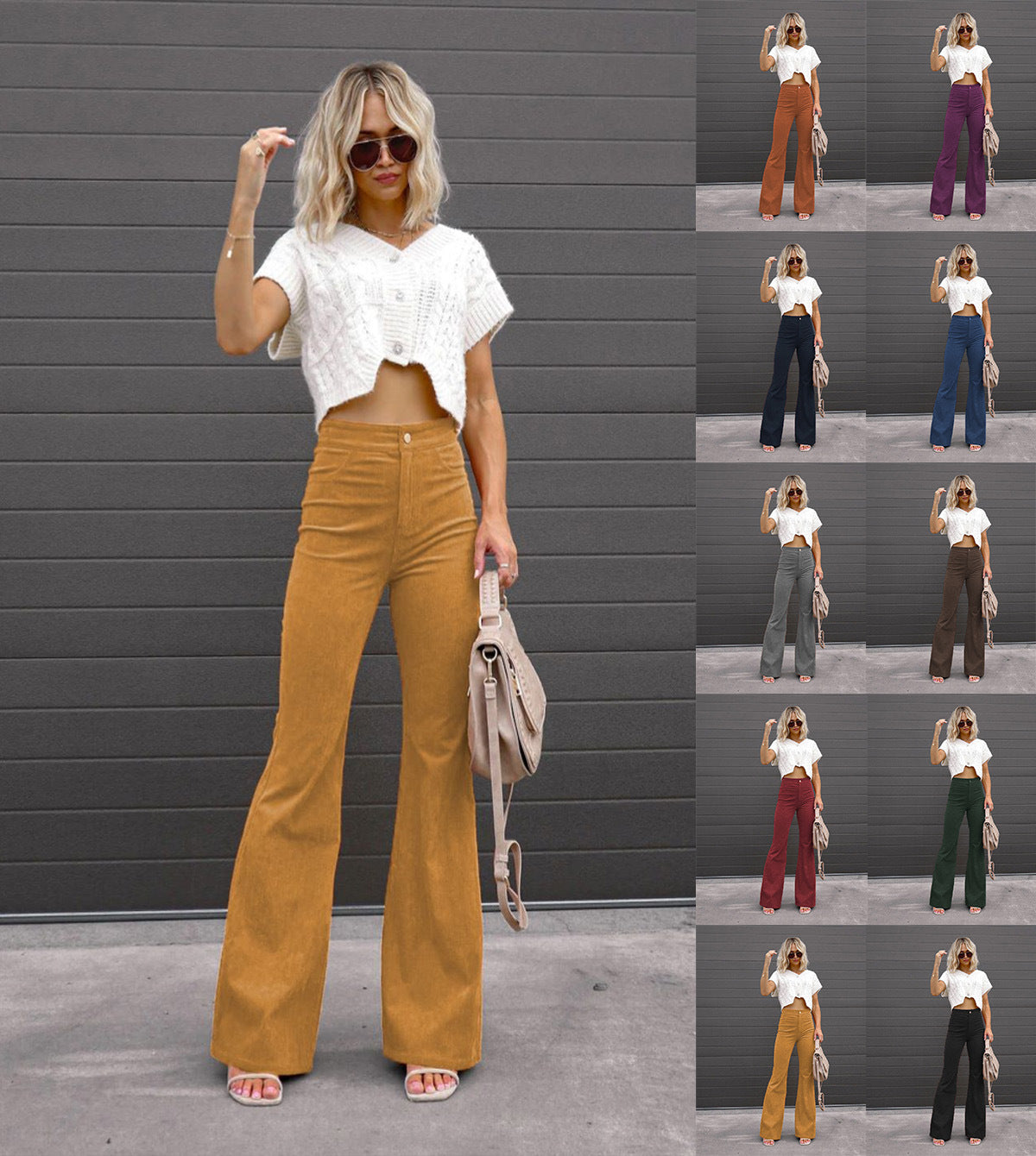 Women's Winter Solid Color Corduroy Elegant Trousers Pants