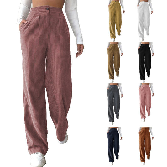 Pantalon décontracté taille haute pour femme, couleur unie, automne