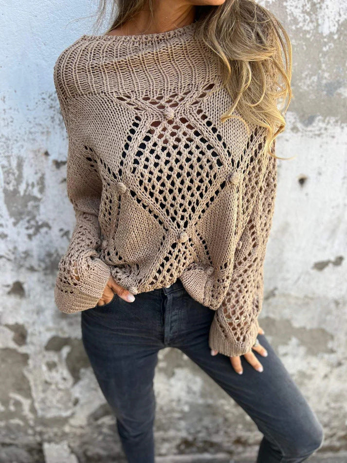 Fashion Loose Hollow Out Round Neck Sweaters