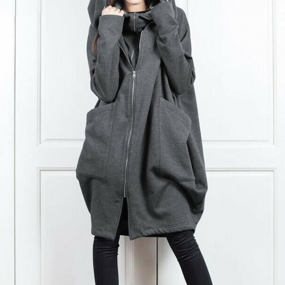 Women's Hooded Pocket Sweatshirt Zipper Mid-length Fake Sweaters