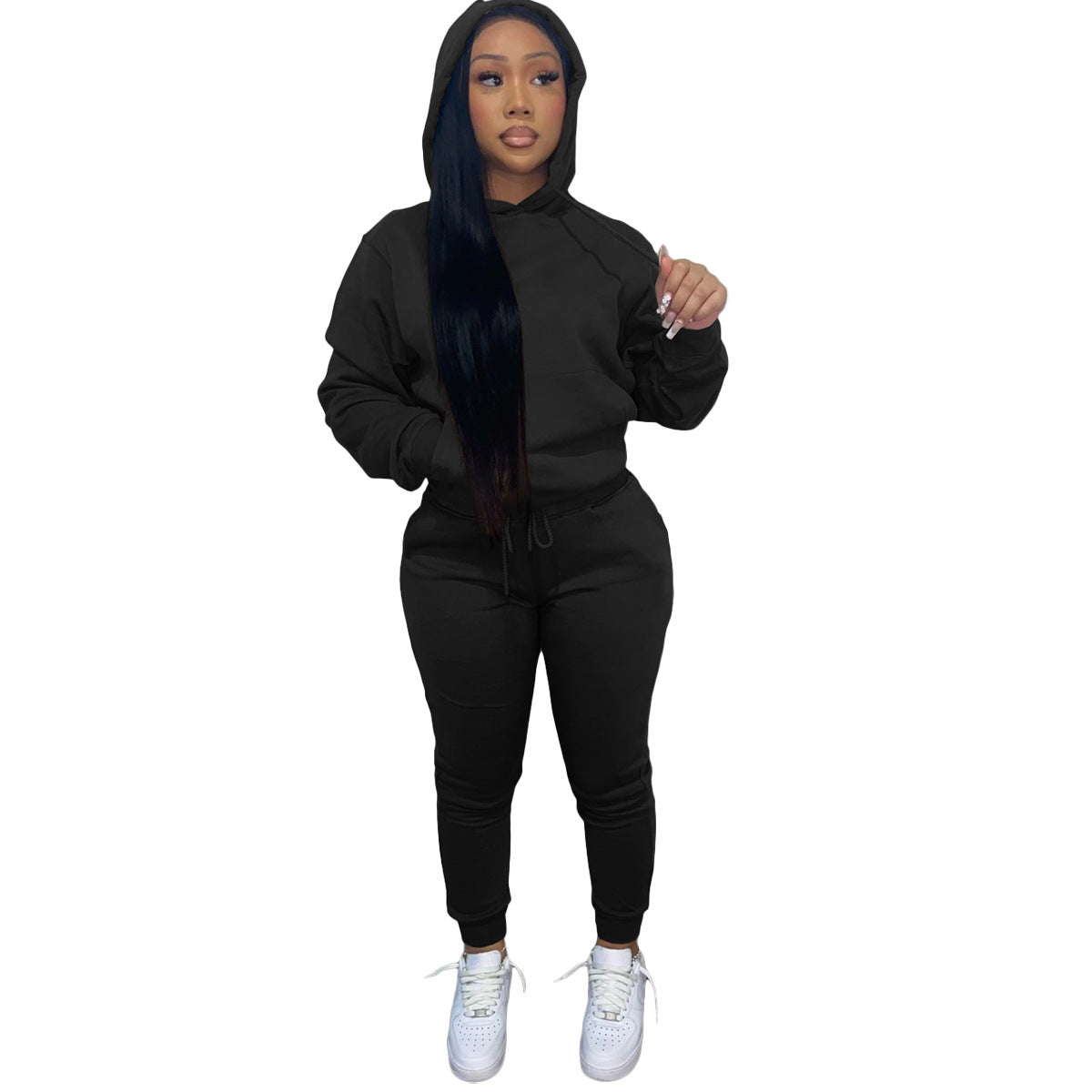 Women's Padded Hooded Sweatshirt Two-piece Leisure Sports Suits