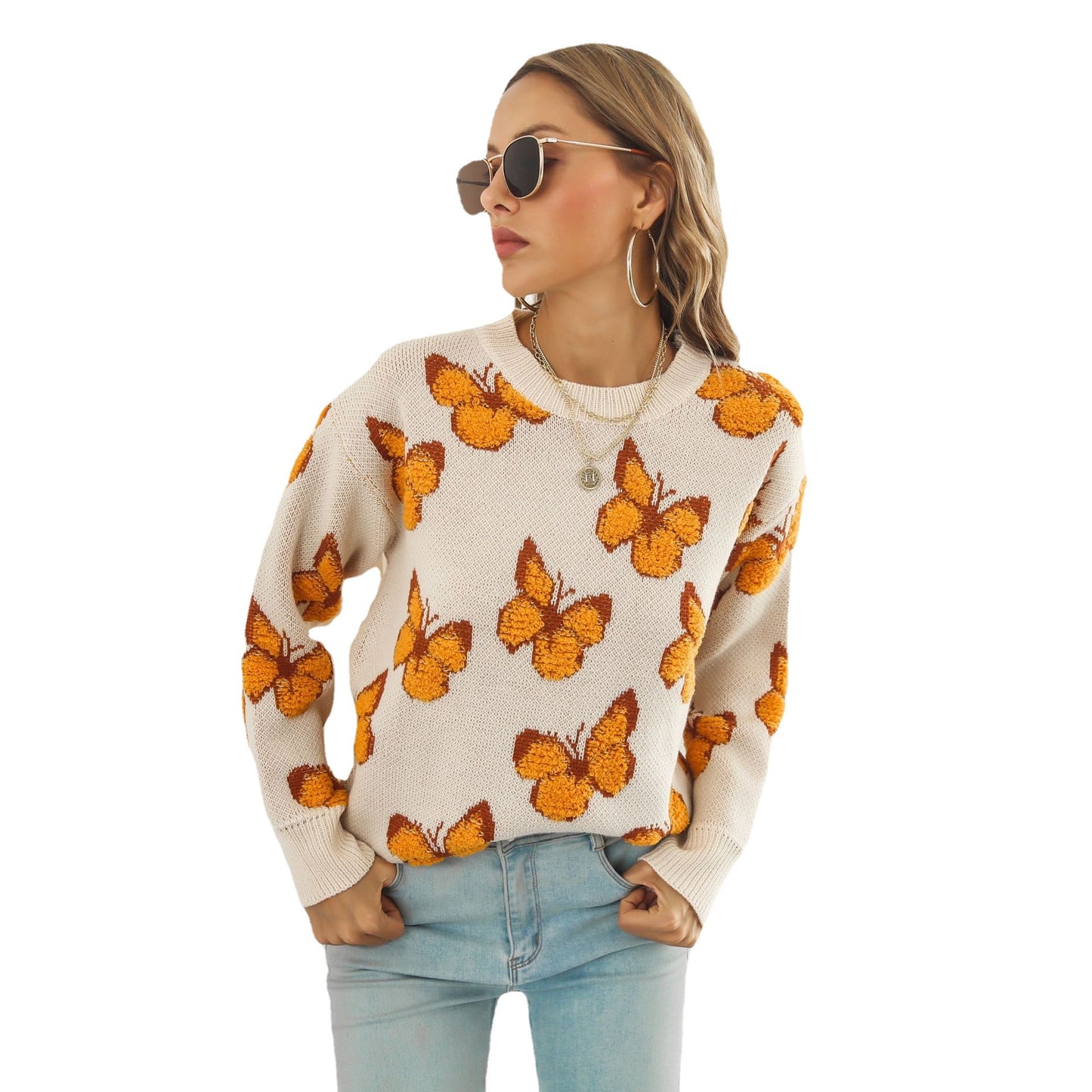 Women's Beautiful Three-dimensional Butterfly Loose Long-sleeved Sweaters