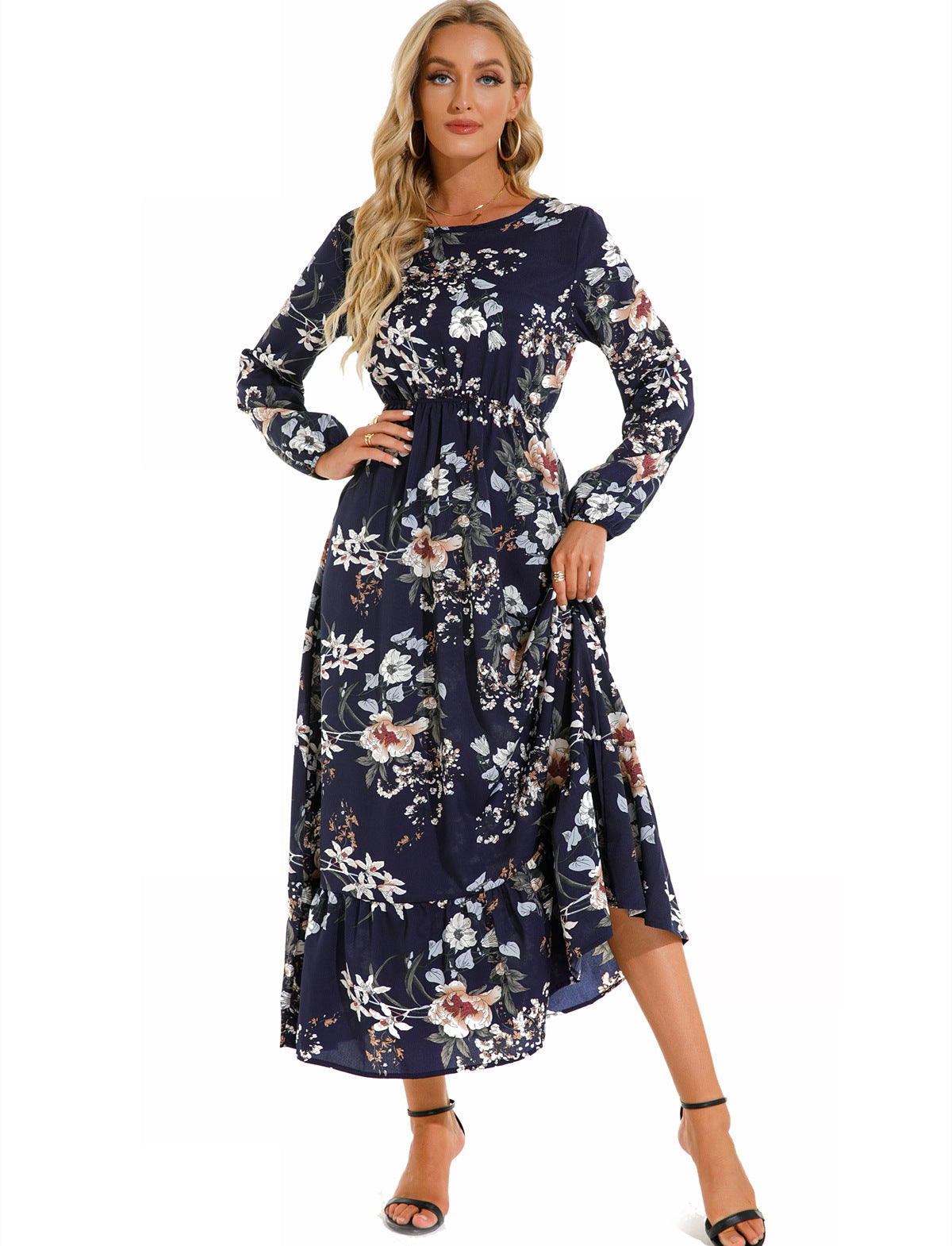 Spring Floral Chiffon Waist-controlled Slimming Long Dresses