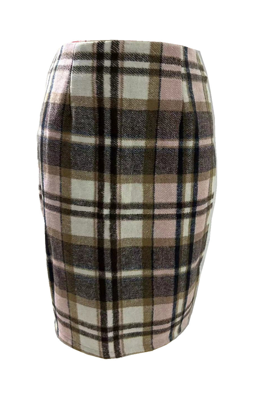 Women's Tartan High Waist Tight Knee-length Wool Skirts