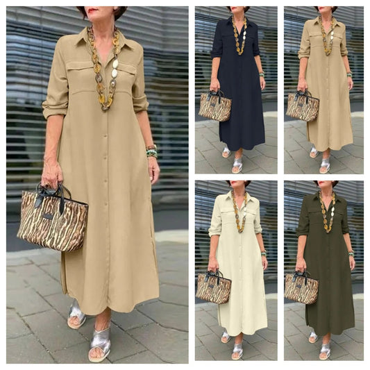 Women's Take-out Elegant Solid Color Long Sleeve Button Dresses