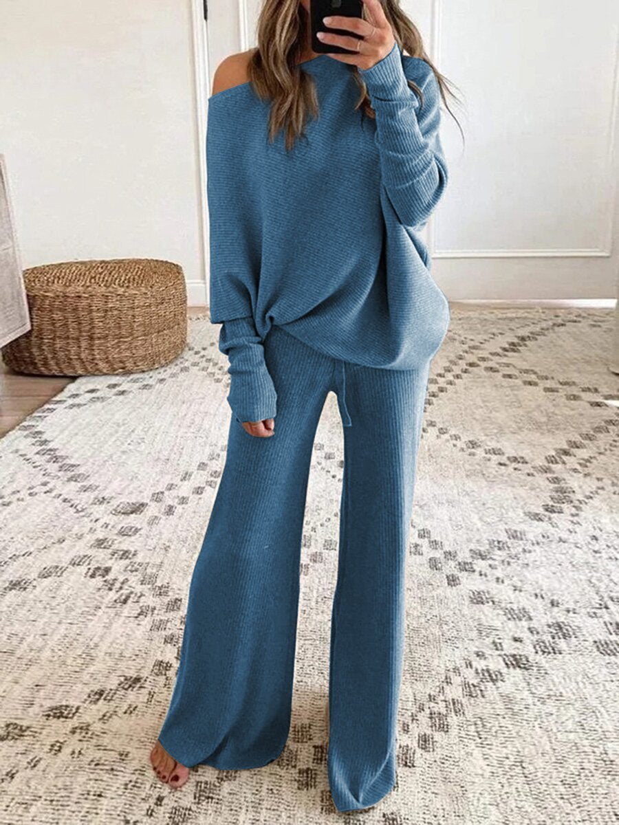 Women's Solid Color Round Neck Long Sleeve Casual Suits