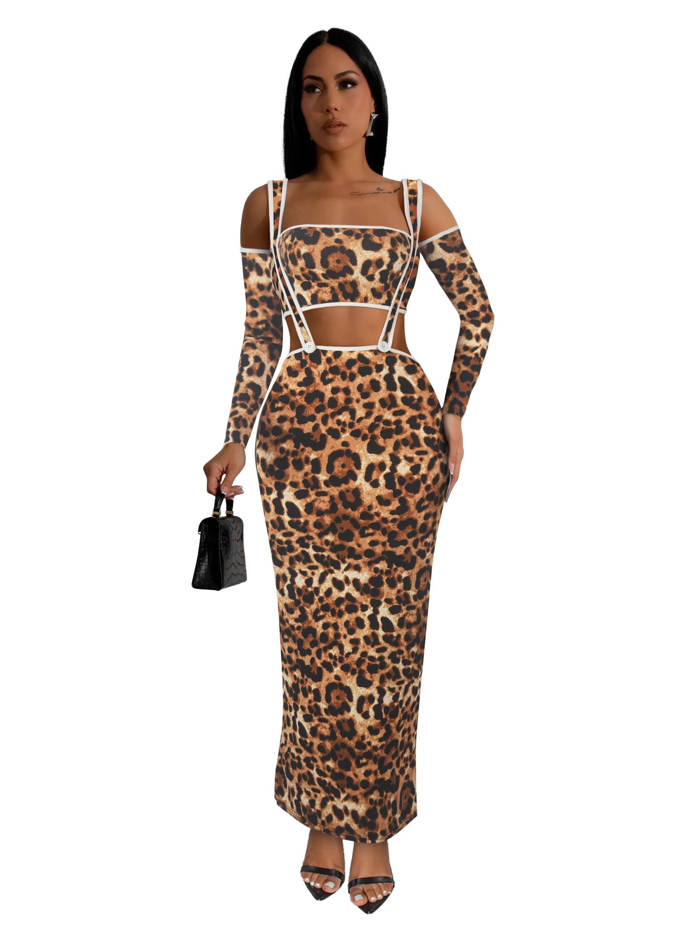 Women's Print Comfortable Sexy Slim Leopard Two-piece Set Suits