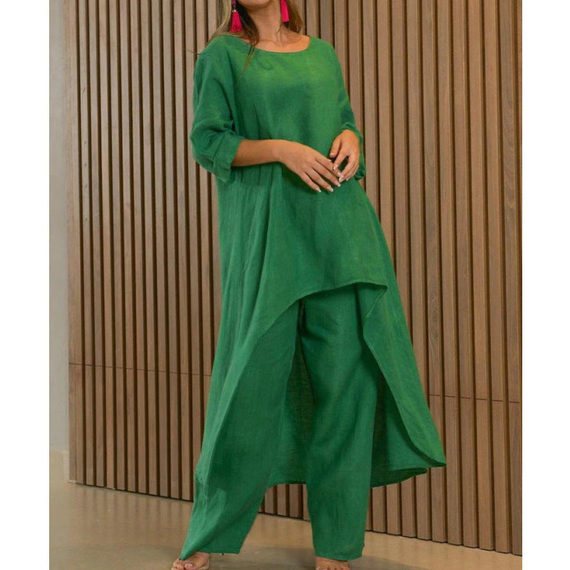 Women's Linen Fashion Casual Irregular Long Sleeve Wide Suits