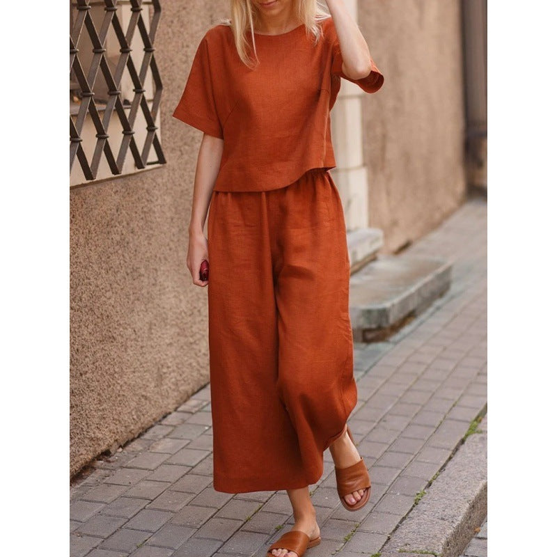 Loose Solid Color Shirt And Trousers Suits