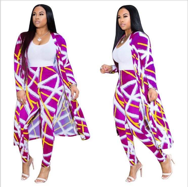 Women's New Long-sleeved Printed Cloak Two-piece Suits