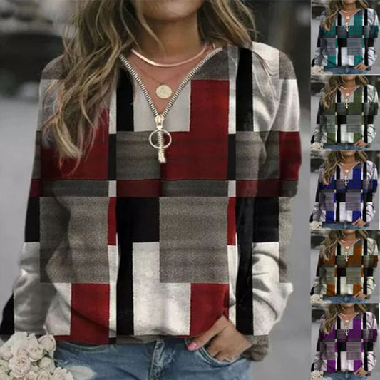 Fashion Women's Creative Plaid Fleece Pullover Sweaters