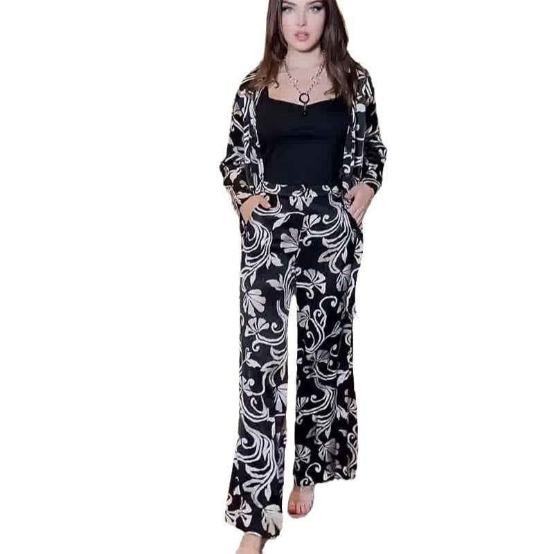 Digital Printing Long-sleeved Ribbon Trousers Two-piece Suits